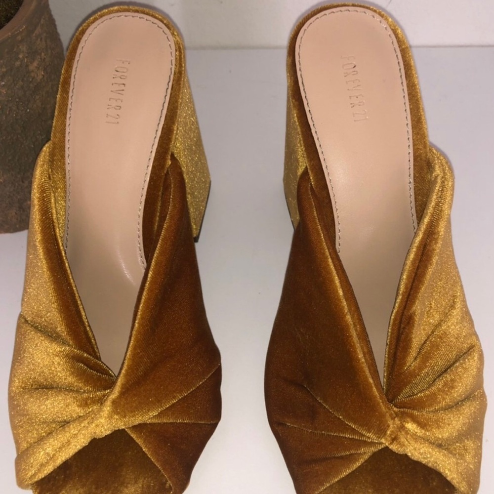 Forever 21 Velvet Mules in Mustard